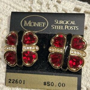 Vintage Monet Red and Gold Heart Earrings